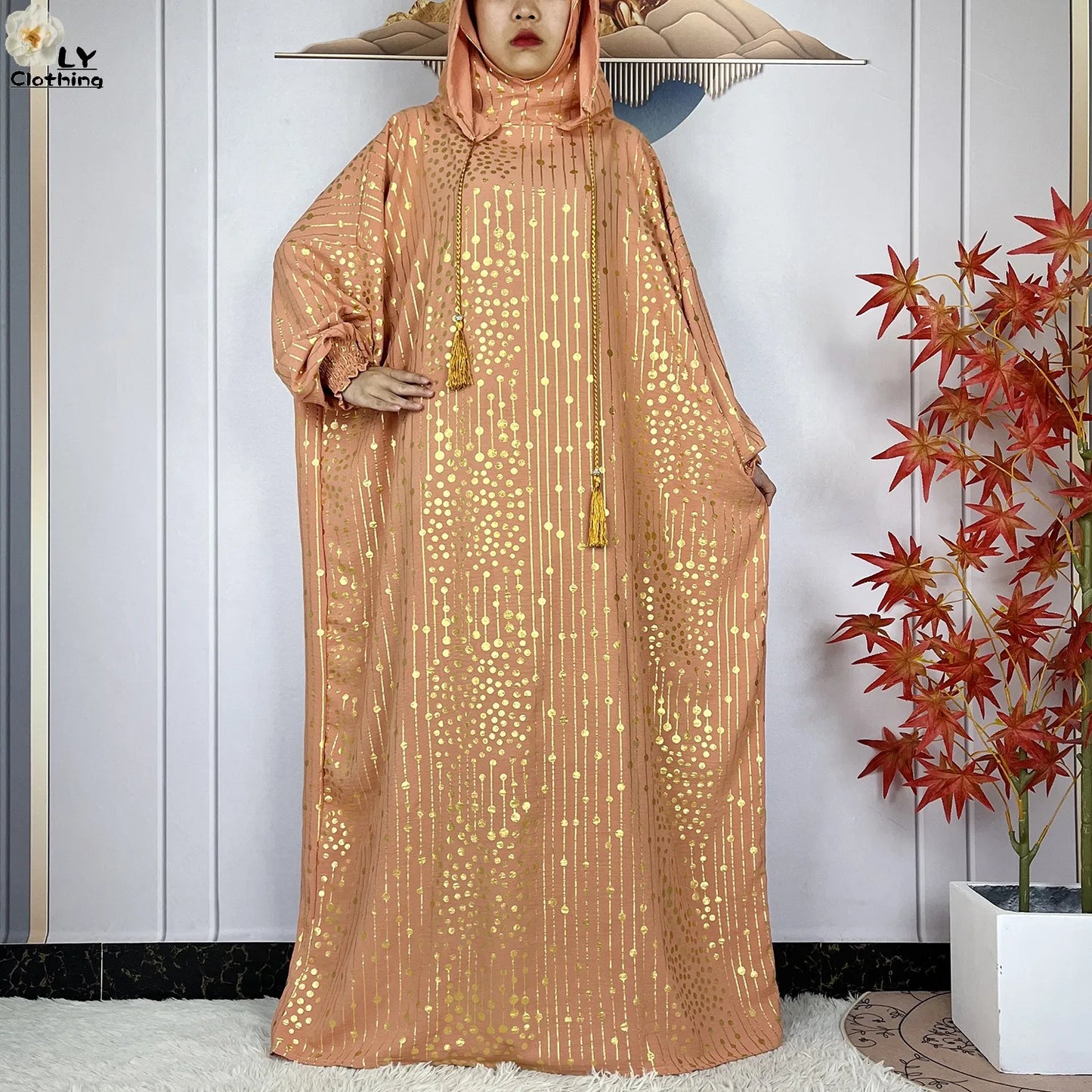 2024 New Muslim Long Sleeve Abaya Women Ramadan Prayer Clothes Turkey Middle East Femme Robe Loose African Dress Two-Hat Abaya