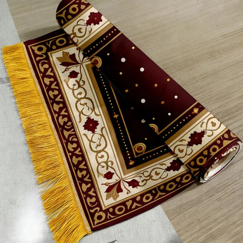 VIKAMA Luxury Star Pattern Burgundy Muslim Prayer Mat Portable and Foldable Suitable for Religious Pilgrimage and Prayer