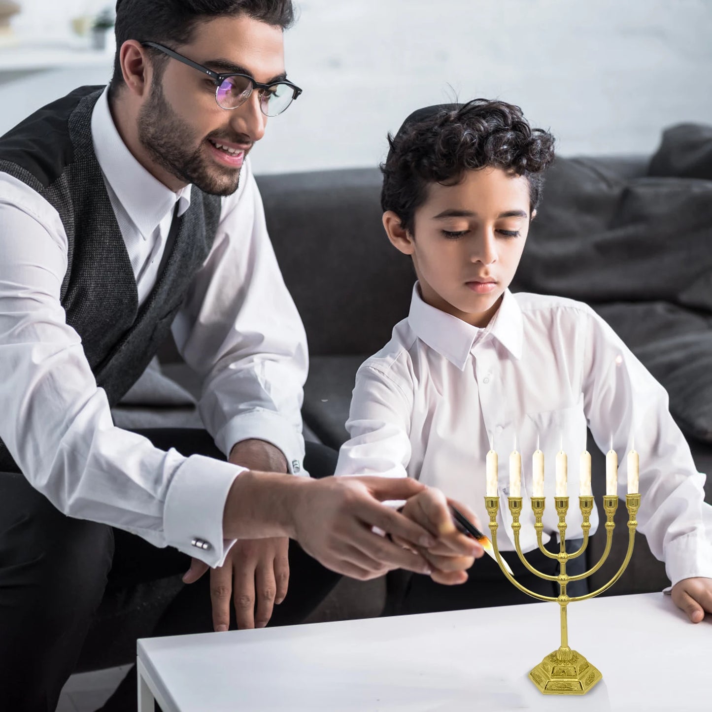 7 Branch Menorah Candle Holder Jerusalem Temple 12 Tribes of Israel Menorah 6.69-inch Height Antique Hanukkah Candle Stand  4 3