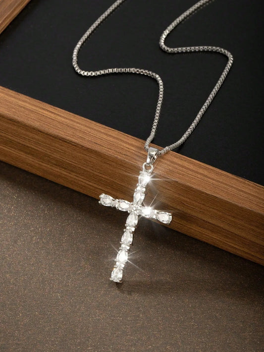 HipHop Fashion Cross Necklace For Women Crystal Zircon Men Necklace Metal Chains Choker Jesus Pendants Jewelry Gift supply