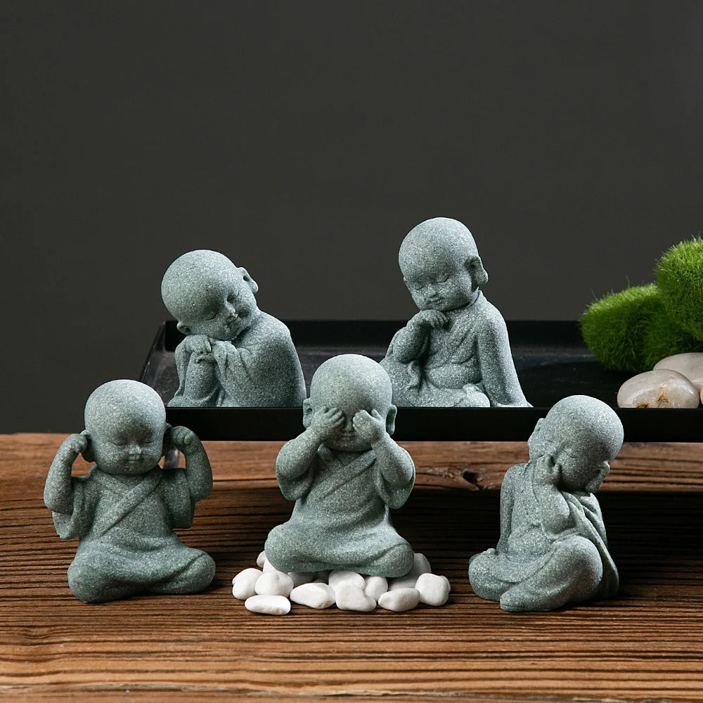 1Pcs Garden Decor Cute Buddha Stone Statue Little Buddhist Monk Buddhism Figurines Zen Garden Ornament Meditation Aquarium Decor