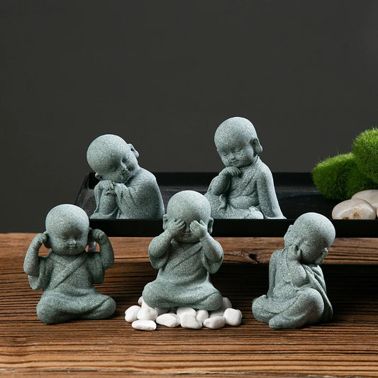 1Pcs Garden Decor Cute Buddha Stone Statue Little Buddhist Monk Buddhism Figurines Zen Garden Ornament Meditation Aquarium Decor