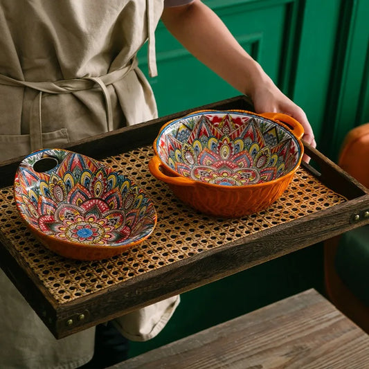 Vintage Underglaze Color High-end Rice Bowl Soup Bowl Large Capacity Household Nordic Dishes Home Kitchen Utensils