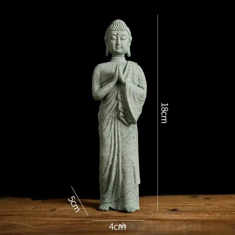 1Pcs Mini Buddhism Figurine Desk Decor Zen Statue Green Sandstone Thailand Ornament Buddha Garden Statue Fish Tank Decor〔Nest〕