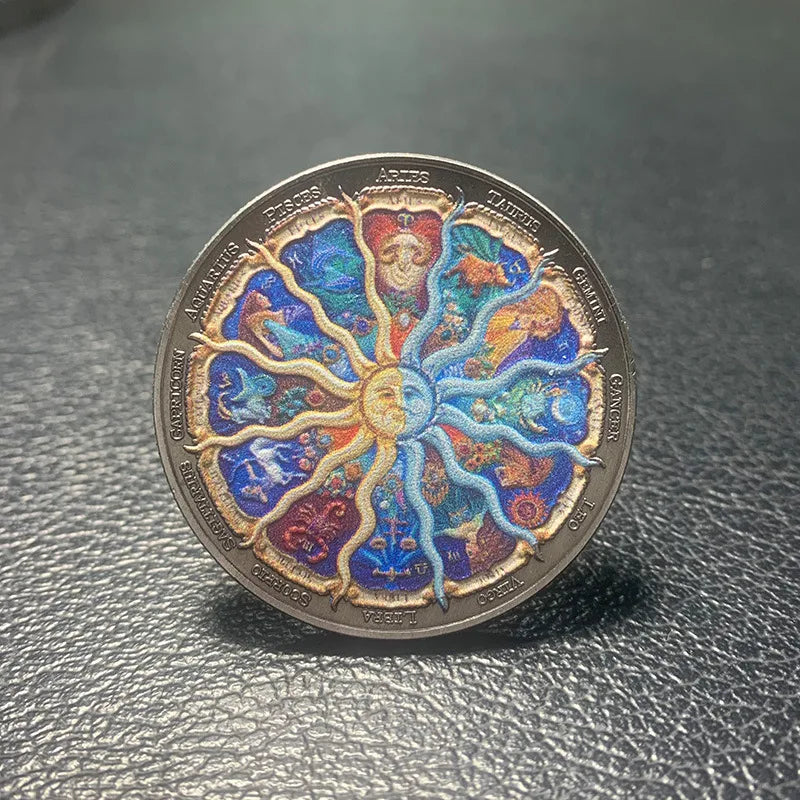 2023 Twelve Constellation Sun Moon God Lucky Coin Bronze Color Commemorative Coin Constellation Lover Small Gift Ornament