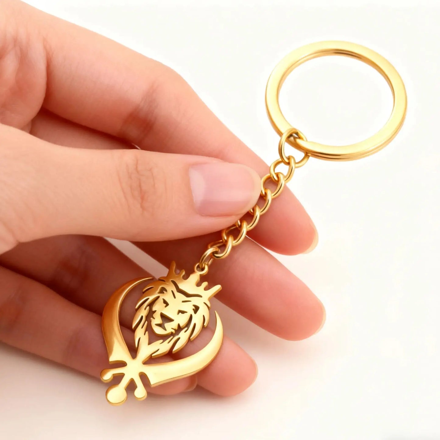 My Shape Fashion Lion King With Sikh Symbol Khanda Keychain Stainless Steel Animal Key Ring Bag Accessories Hip Hop Jewelry Gift