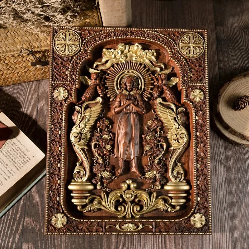 Vintage People Jesus Christ Icon of Ascension Wooden Home Living Lion Statue