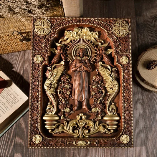 Vintage People Jesus Christ Icon of Ascension Wooden Home Living Lion Statue
