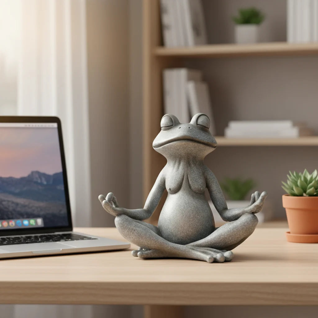VILEAD Original Design Meditating Frog Sage Resin Zen Artistic Figurine Decorative Garden Statue Home Office Desk Decor