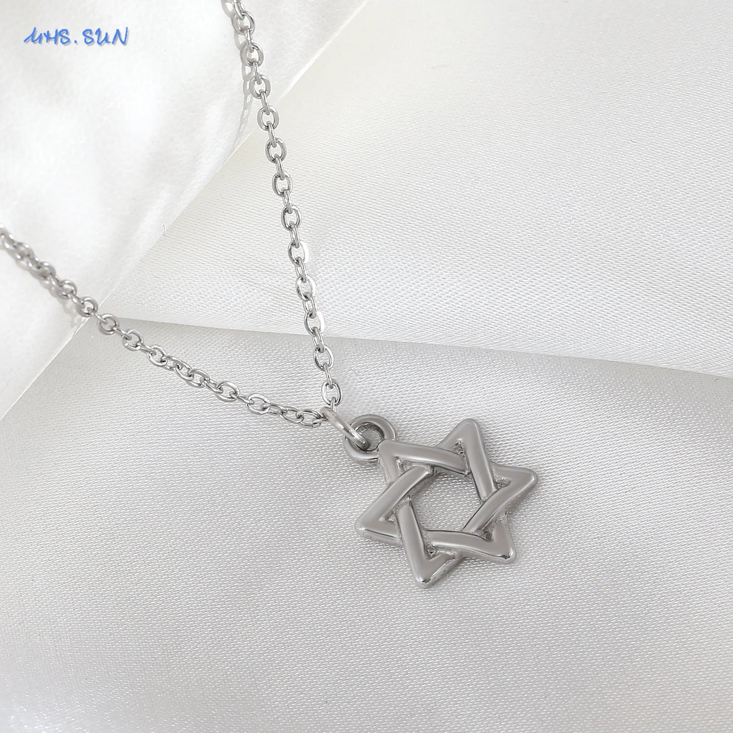 Simple Hollow Star of David Hexagram Choker Necklace for Men Women Gold Color Stainless Steel Chain Necklaces Jewish Jewelry