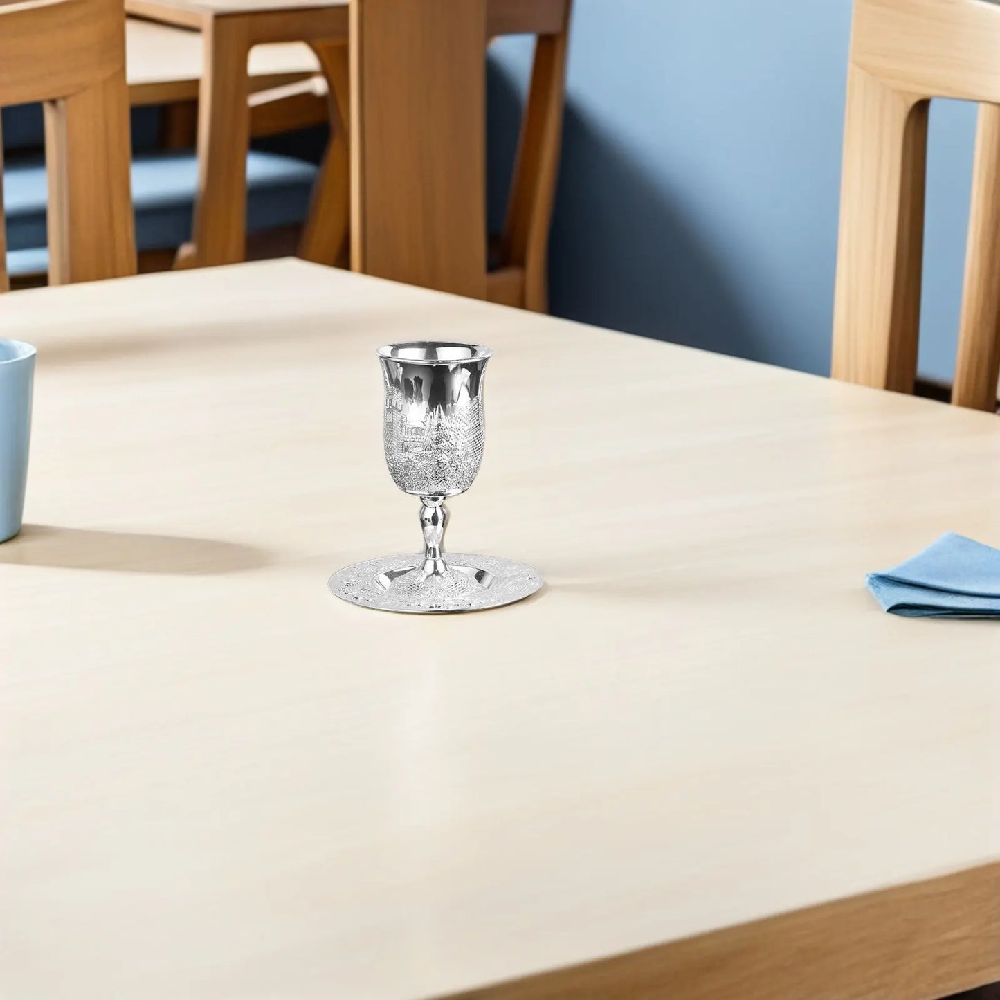 Luxury Judaica Shabbos Cup Silver Plated Kiddush Wine Set for Passover Festival Havdalah Ritual