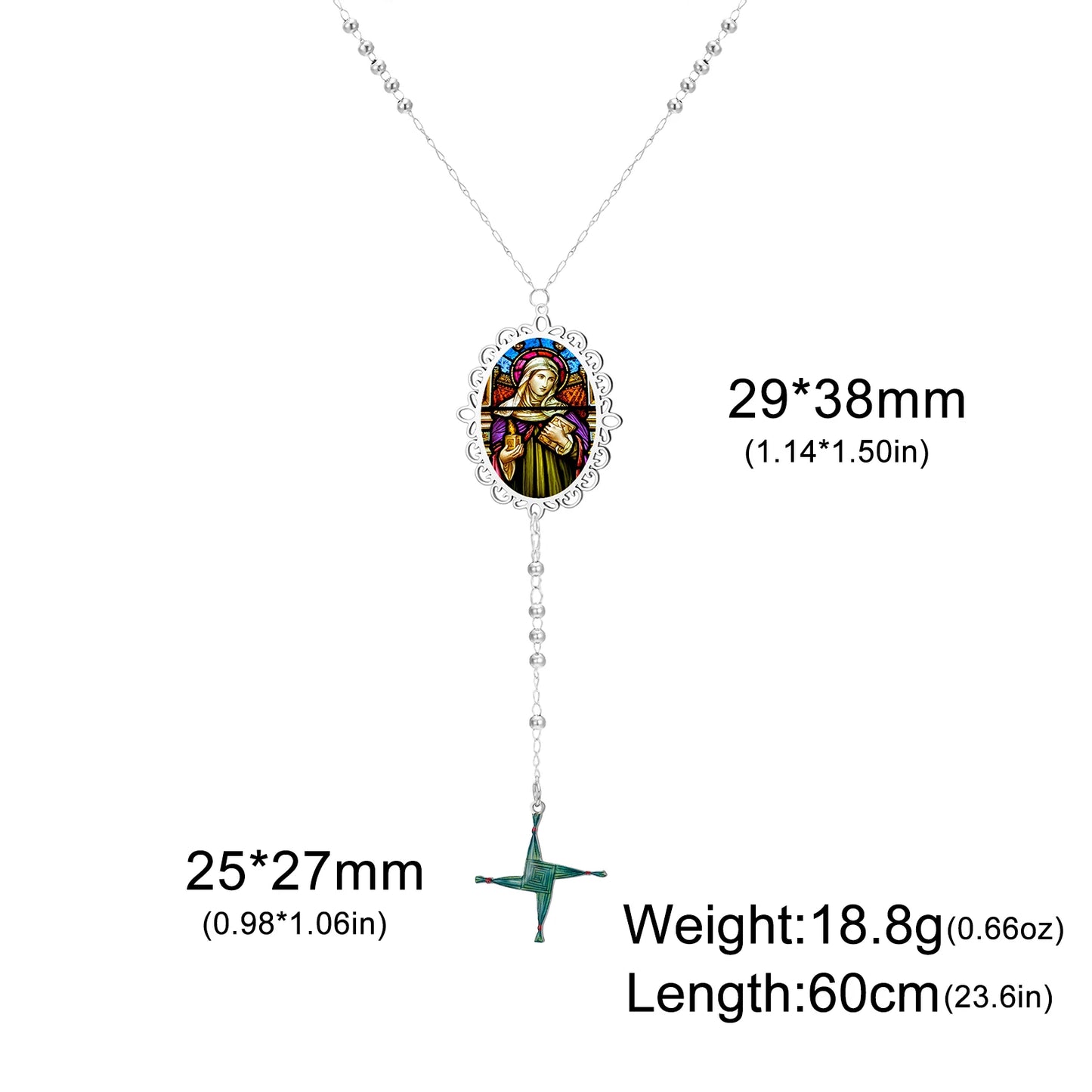 Kkjoy Saint Brigid Goddess Cross Rosary Necklace Stainless Steel Gold Silver Print Celtic Religious Irish Vintage Faith Jewelry