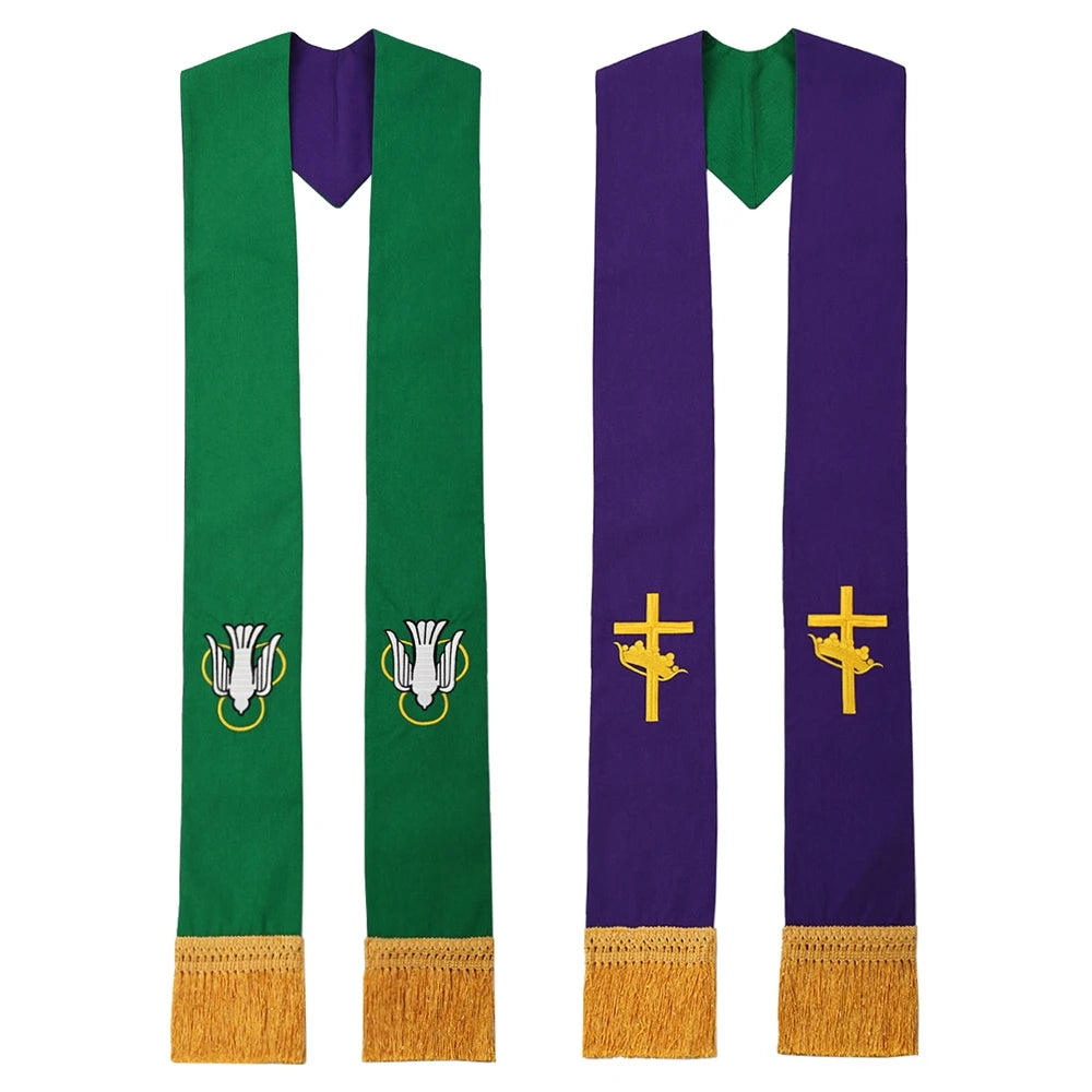 Clergy Stole Church Overlay Double Sided Cross Gold Tassels Scarf for Priest Choir