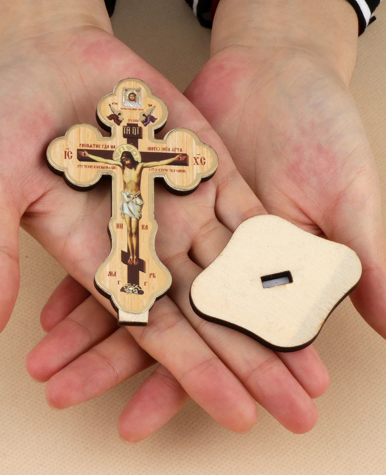 Wooden Jesus on Cross Stand Decoration Christian Crucifix Jesus Christ Crosses Icon Ornament Church Desktop Display Crafts Gift