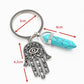 1Pc Natural Stone Crystal Points Keychain with Hamsa Hand Evil Eye Charms Reiki Energy Good Luck Amulet for DIY Jewelry Making