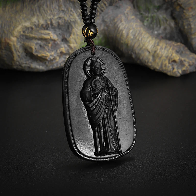 Classic Religious Emerald Green Imitation Jade Jesus Statue Pendant Necklace Men Women Christian Prayer Amulet Jewelry