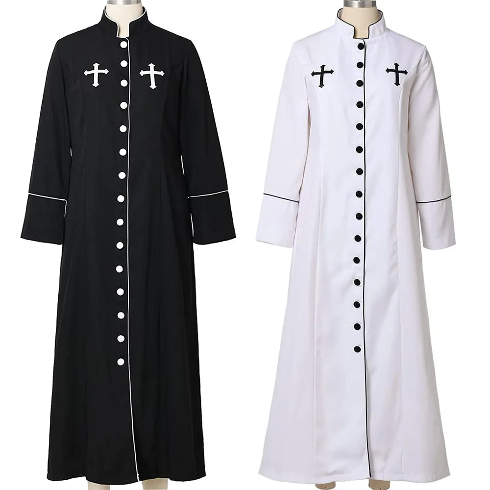Medieval Priest Costume Catholic Church Religious Roman Retro Pope Pastor Father Mass Missionary Robe Clergy Cassock Full Sets