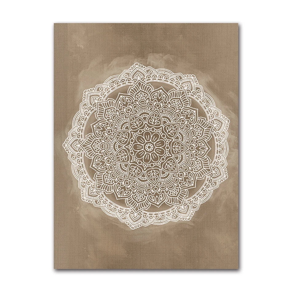 Mandala Boho Wall Art Canvas Painting Poster Print Brown for Rustic Bedroom Office Home Decor Pictures Bathroom Geometry