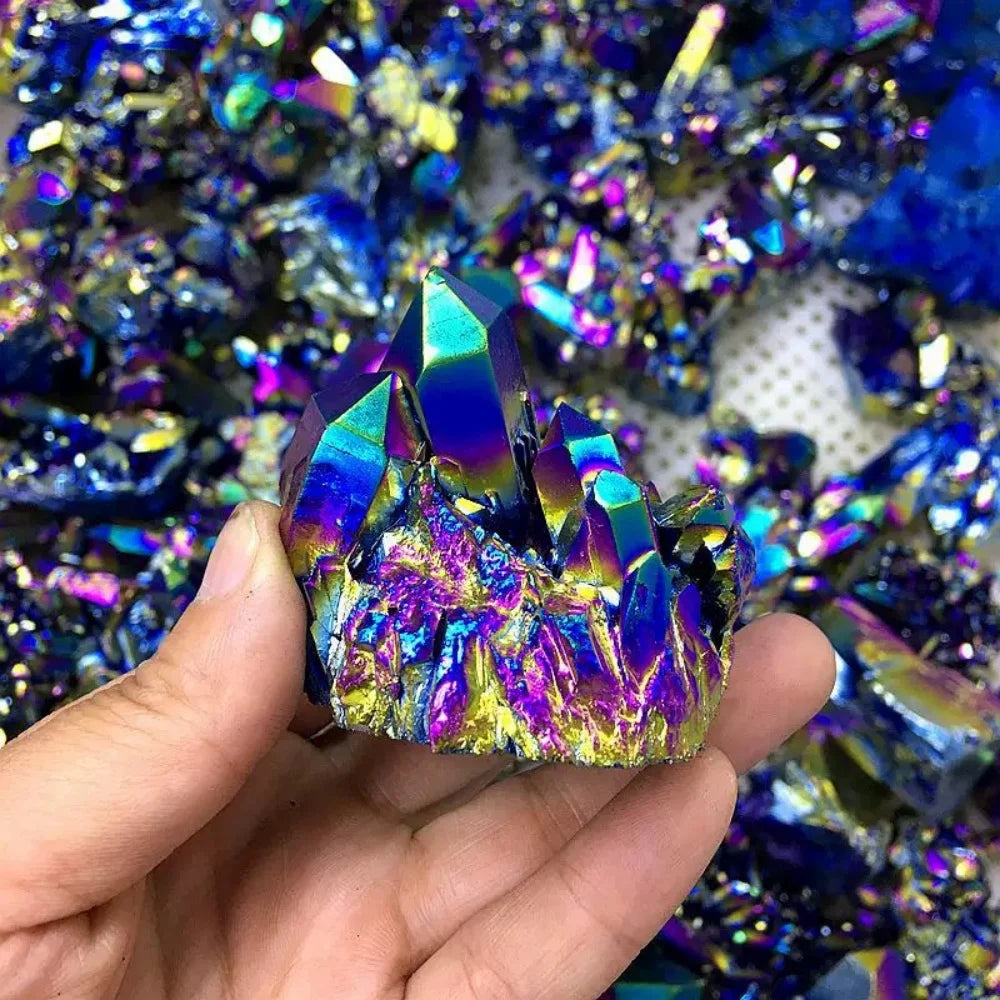 Natural Rough Rainbow Titanium Plating Aura Quartz Clusters Spiritual Crystals Gemstone Healing Stones Specimen for Decor