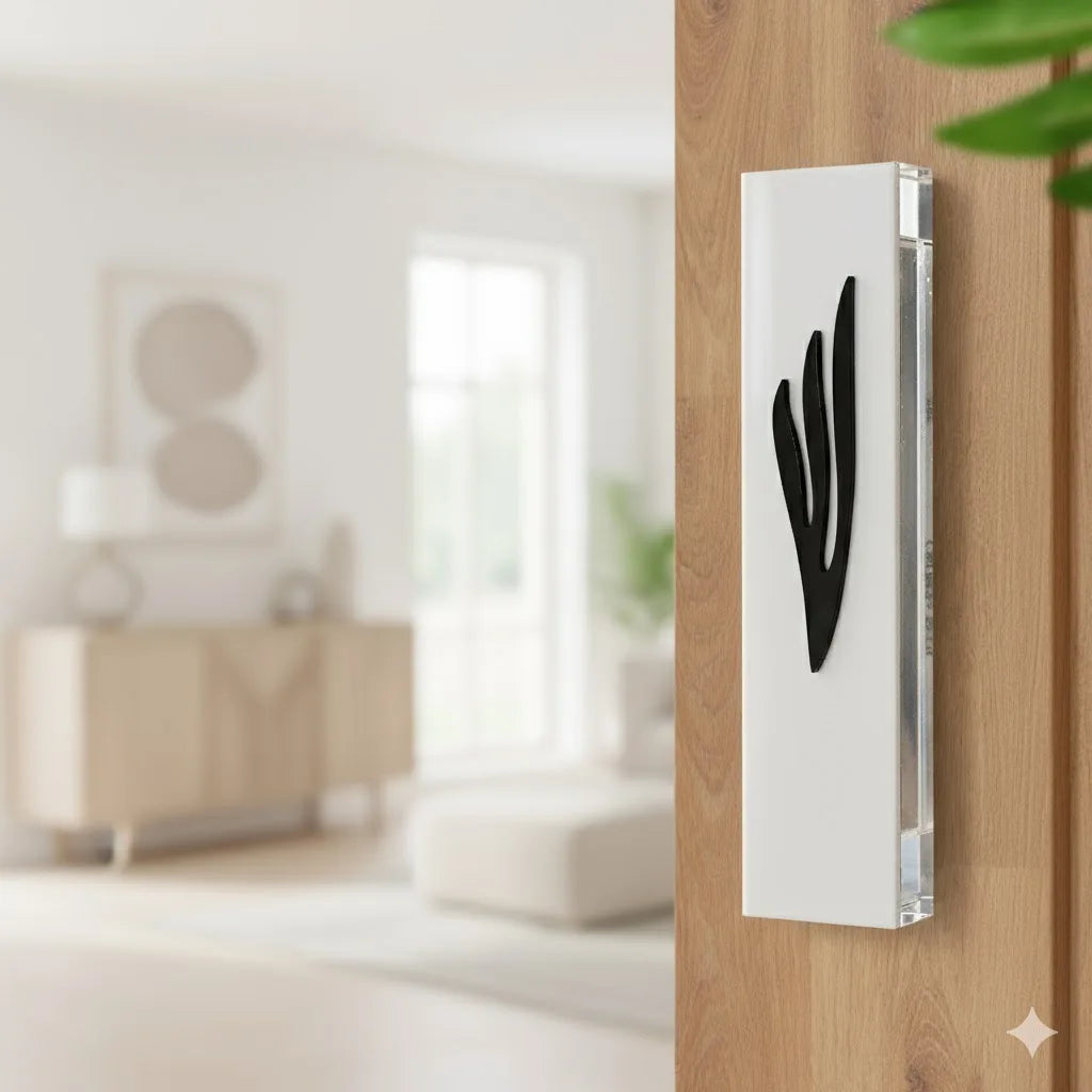 Custom Modern White Acrylic Mezuzah Case with Shin Logo Personalized Engraving Name/ Blessing Judaica Door Decor New Home Gift