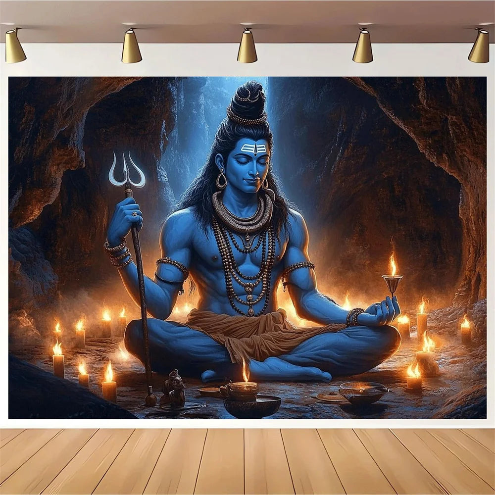 Lord Shiva Wall Tapestry Meditation Cave Poster Hindu God Decor Trishul Energy Art Wall Hanging Yoga Temple Altar Room Gift