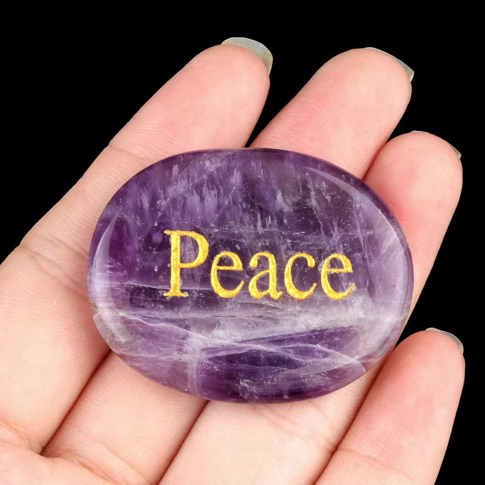 Natural Stone Crystal Engraved Different Inspirational Word Worry Stones Reiki Healing Crystals Palm Gemstone Thanksgiving Gifts