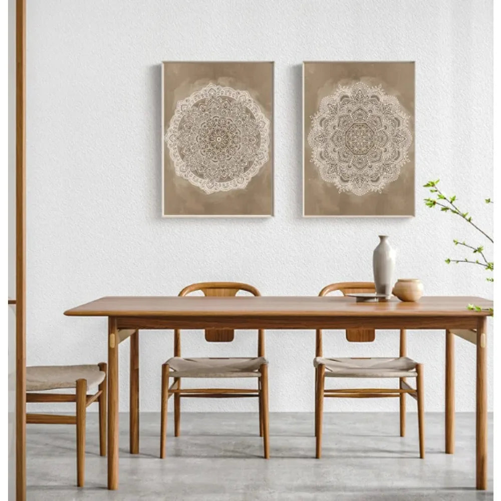 Mandala Boho Wall Art Canvas Painting Poster Print Brown for Rustic Bedroom Office Home Decor Pictures Bathroom Geometry