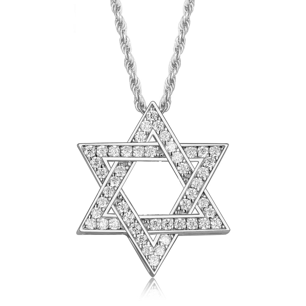 APIR 925 Silver D/VVS1 Moissanite Star Pendant Necklace Cross Star of David for Men Women Lucky Amulet Chain Neck Jewelry