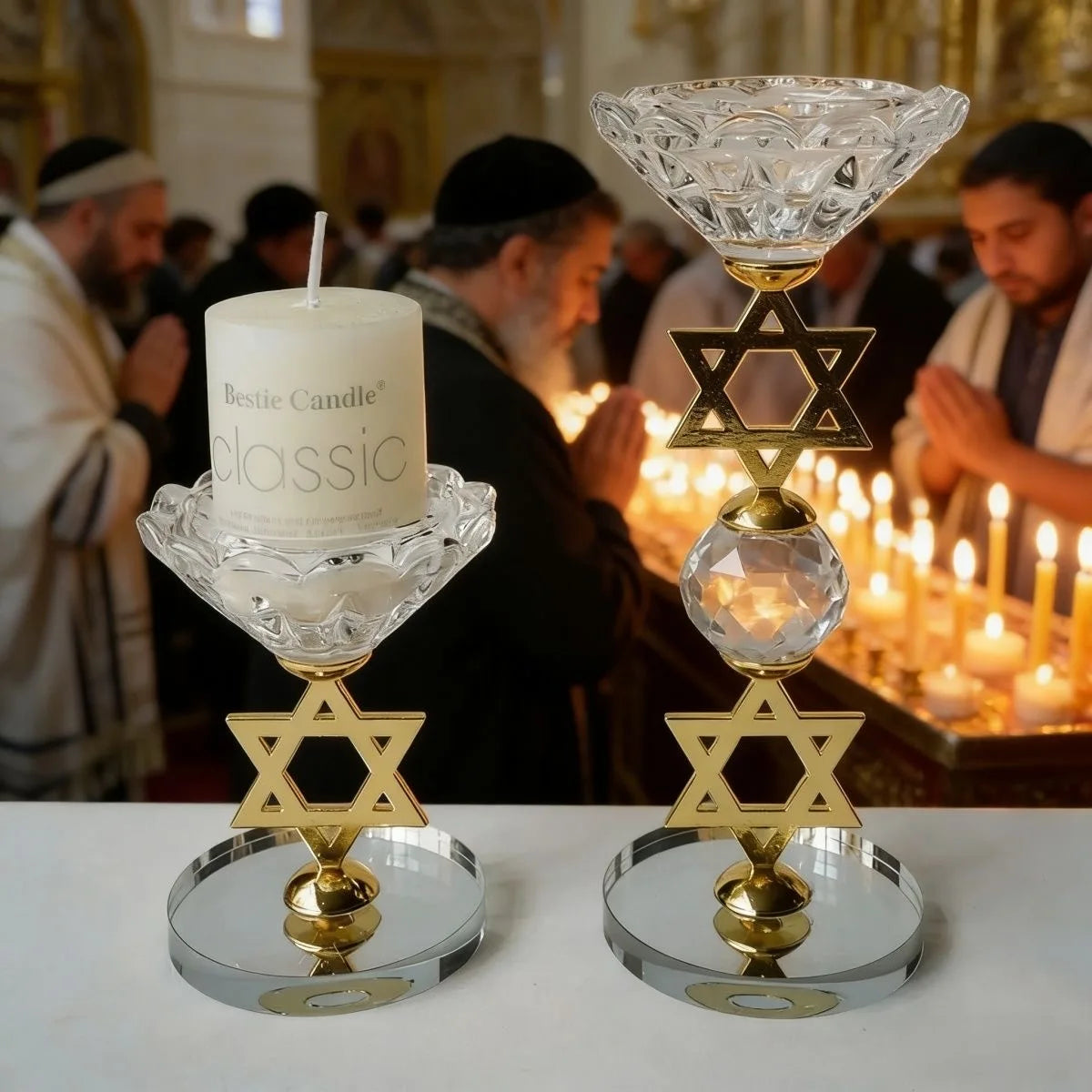 Crystal Star of David Candle Holders Set of 2 Hanukkah Menorah Jewish Shabbat Wedding Decor Elegant Tealight Votive Stick Holder