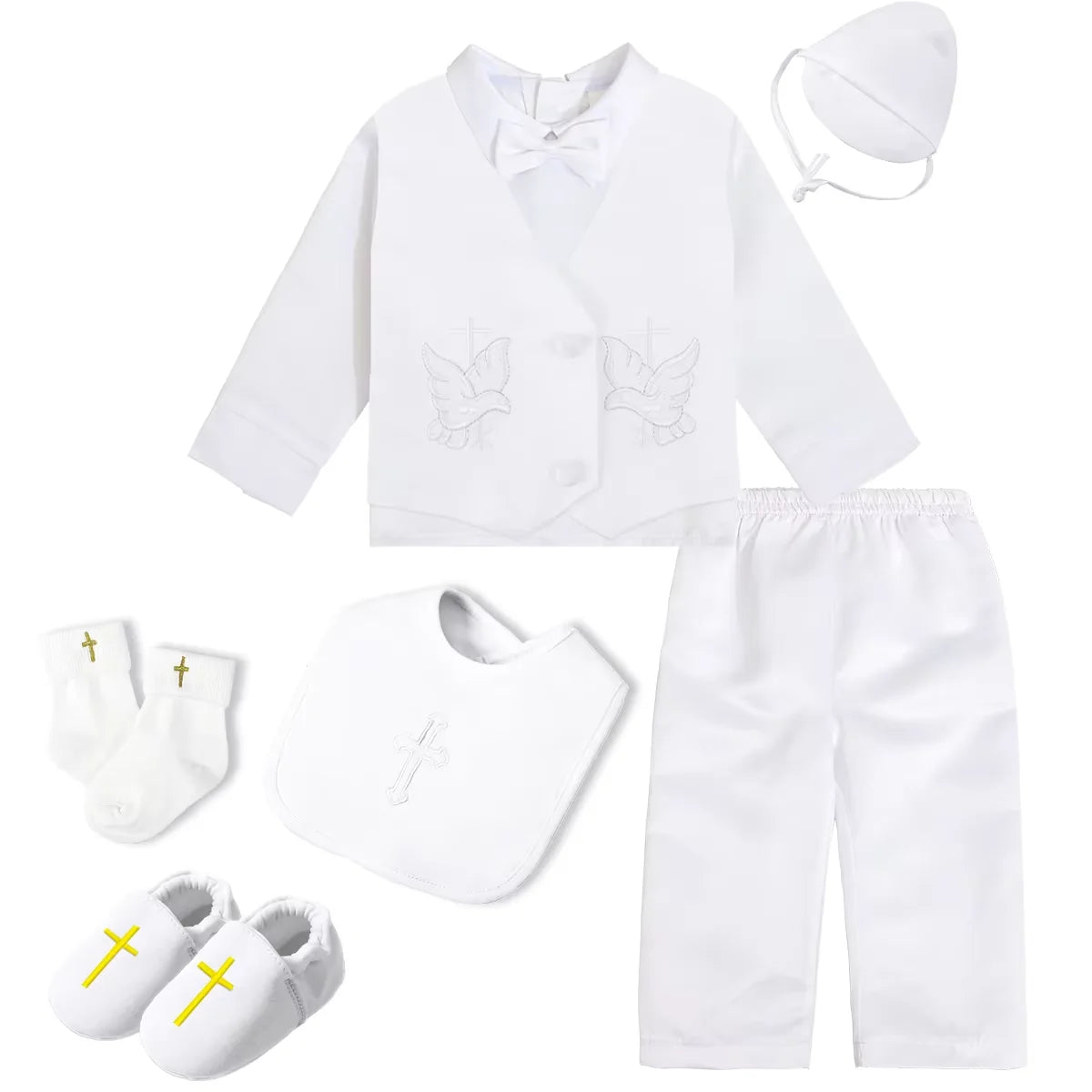 Baby Boys Baptism Outfits Infant Wedding Birthday Party White Cartoon Dove Newborn Formal Gentleman Suits Christening Clothes