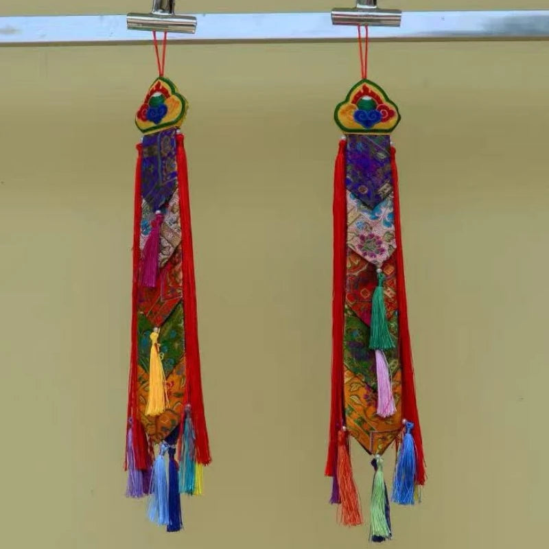 Tibetan Tantric Nepalese Embroidered Drum Banner,Hand Drum Ribbon,Exquisite Tibetan-Style Buddhist Hall Hanging Banner 60 cm