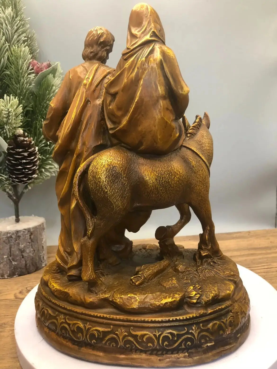 old Christianity collection Catholicism Christian bronze sculpture statue religious Madonna Mary Jesus Faith copper Holy family