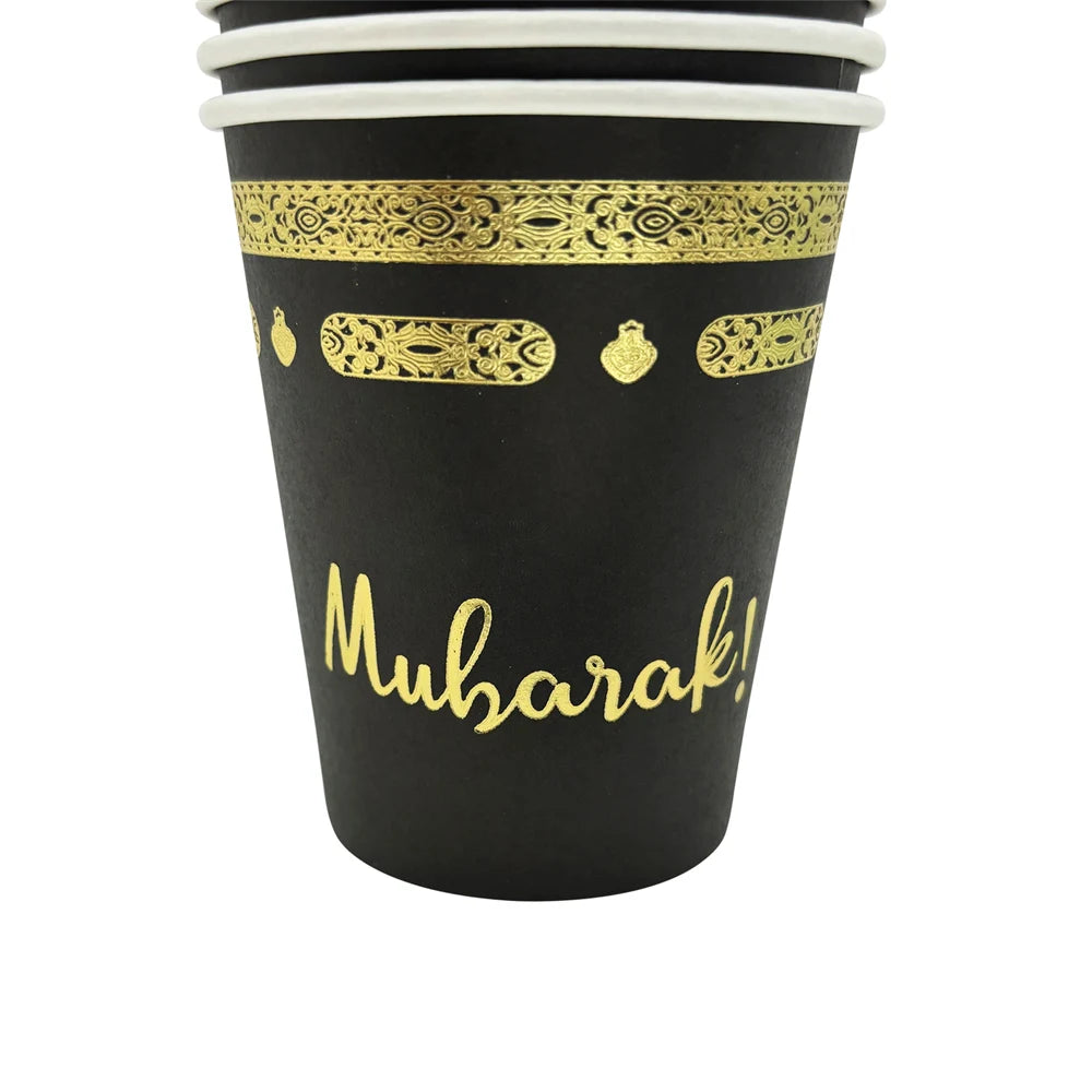 10Pcs Eid Umrah Mubarak Ramadan kareem Party Disposable Paper Plates Cup Napkin Islamic Muslim Eid al-fitr Decoration Supplies