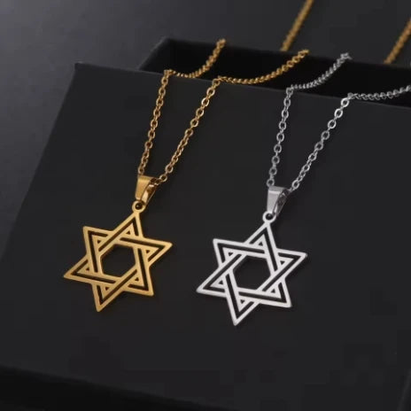 Simple Hollow Star of David Hexagram Choker Necklace for Men Women Gold Color Stainless Steel Chain Necklaces Jewish Jewelry