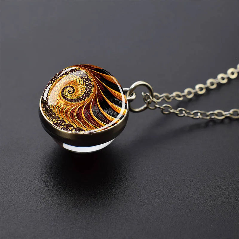 Sacred Geometry-Metatron's Cube Necklaces Sri Yantra Mandala Double Side Glass Ball Pendant Necklace Buddhist Yoga Jewelry Gift