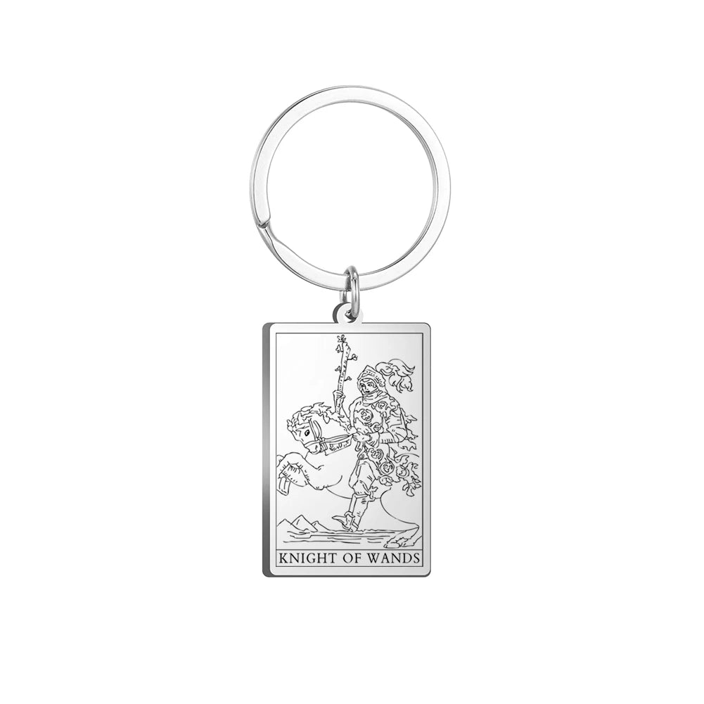 Dawapara Tarot Cards Keychains Stainless Steel Vintage Amulet Good Luck The Major Arcana Keyring Wiccan Jewelry