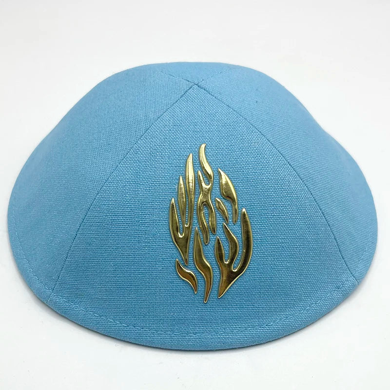 19cm Linen Kippah with Flashing Fire Symbol for Men Yamaka Hat Kippot Kipa Kipot Black White Color