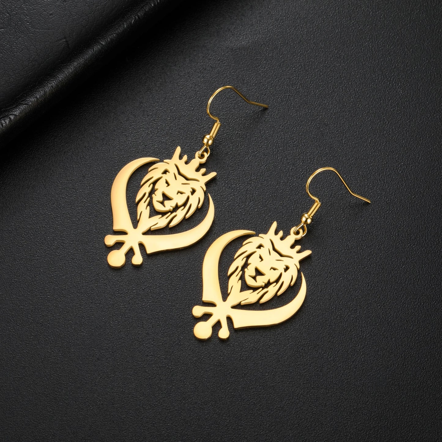 LIKGREAT Lion King Crown Dangle Earrings Sikh Khanda Punjabi Symbol Stainless Steel Jewelry Vintage Gift For Women