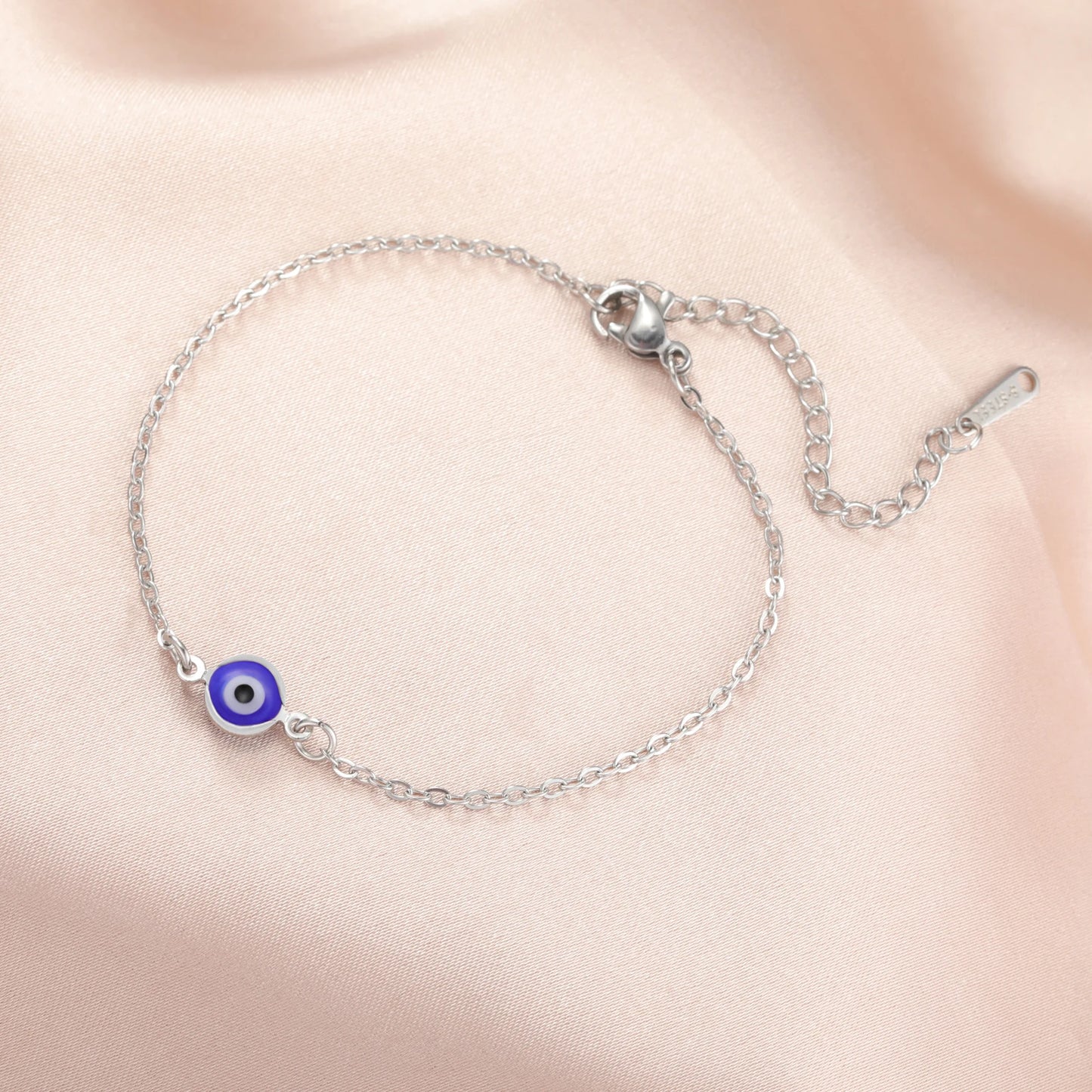 Lucktune Stainless Steel Turkey Evil Eye Bracelets for Women Flat Blue Evil Eye Lucky Chain Charm Bracelet Jewelry Pulsera Gifts
