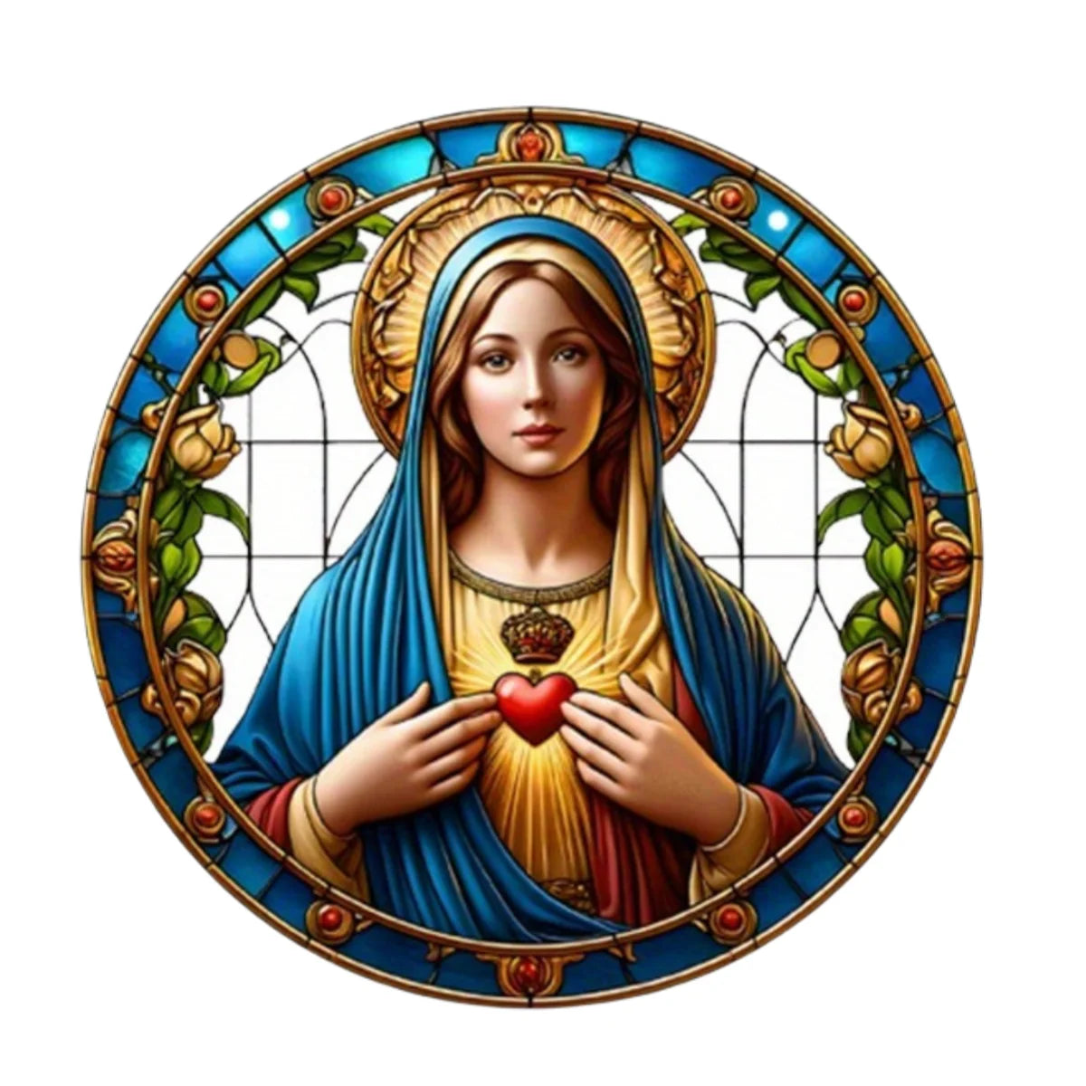 Virgin Mary Suncatcher - Round Acrylic Wall Art, Stained Style Hanging Decor, Ideal for Living Room, Bedroom,Perfect Family Gift
