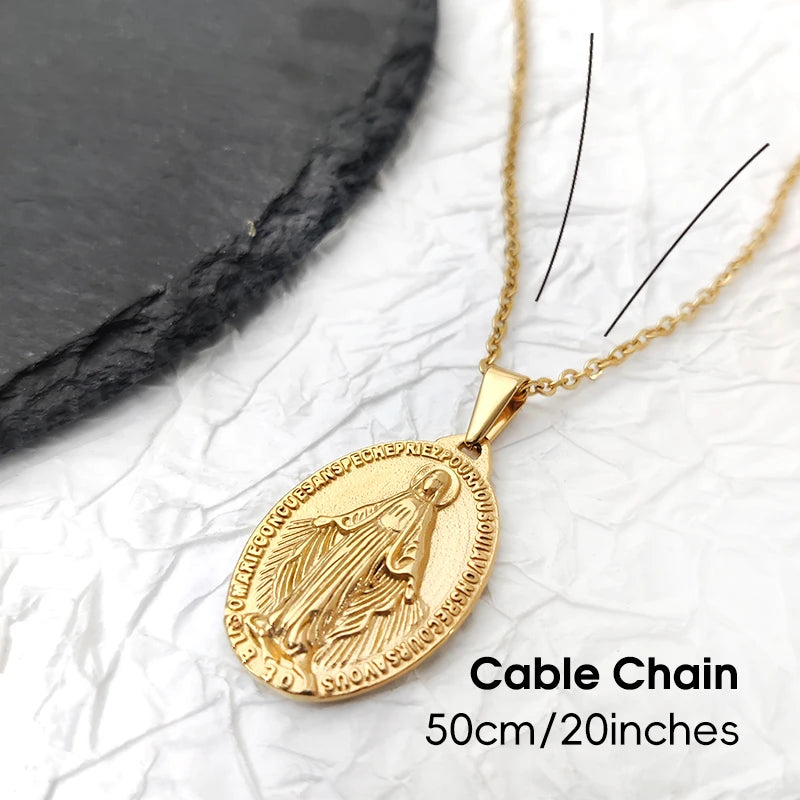 Hot Sale Virgin Mary Pendant Necklace - 18K Gold Plated & 316L Stainless Steel Religious Medallion, Catholic Gifts for Women Men