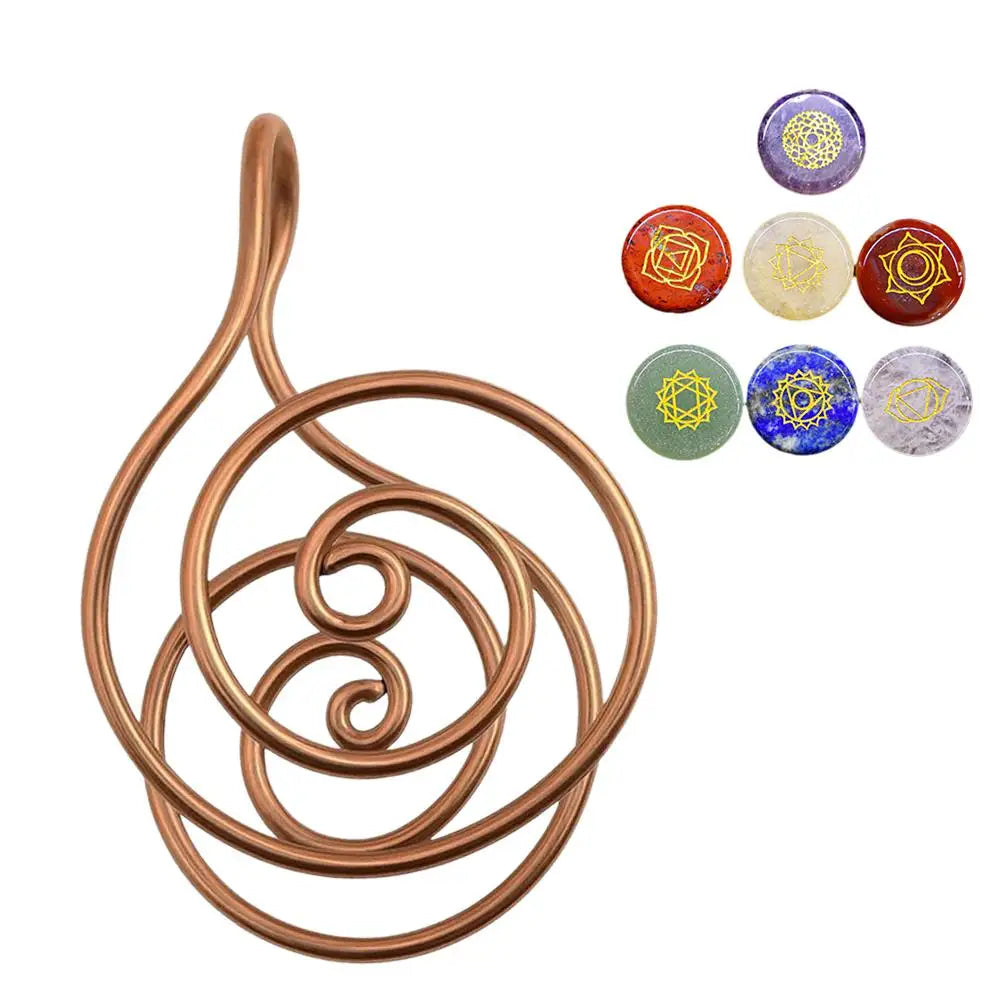 Adjustable Copper Palm Ring Reiki Spiral Hand Rings For Meditation Energy Healing With Stone For Crystal Work, Chakra Balancing