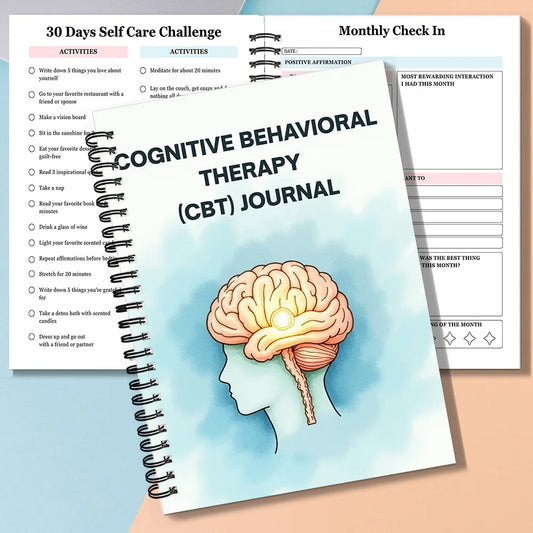 1SET Spiral Notebooks CBT Therapy Emotional Wellness Journal, Brain-Illustrated Mental Health Notebook, Spiral Binding, Cognitiv