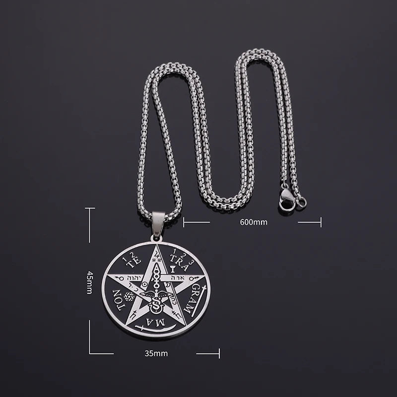 Witchcraft Pentagram Necklace Stainless Steel Men\\\\'s Jewish Hebrew Tetragrammaton Solomon Pendant  Amulet Jewelry