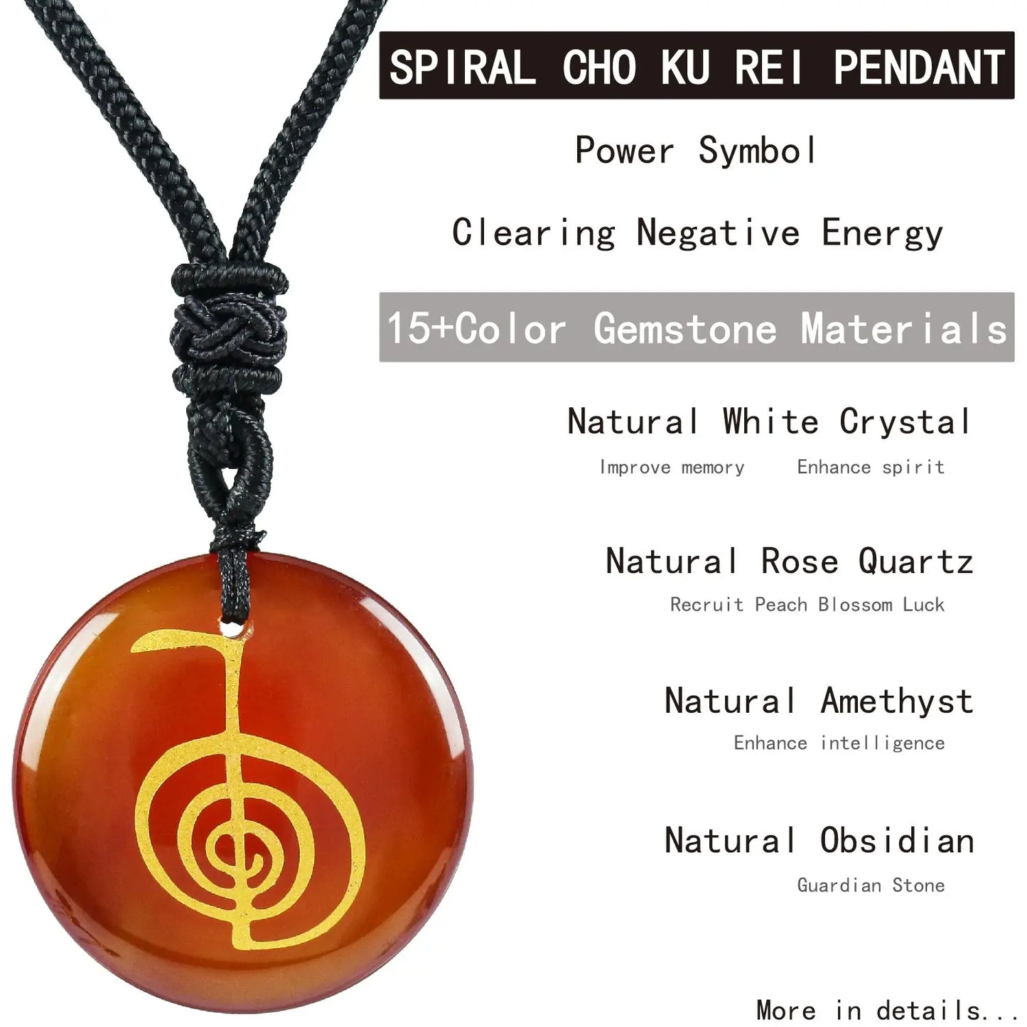 Hot Natural Crystal Quartz Cho Ku Rei Reiki Energy Symbol Pendant Ancient Spiritual Healing Necklaces Pendants Women Man Jewelry