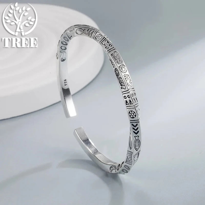 ALITREE 925 Sterling Silver Geometry Totems Open Bracelets Bangles For Women Luxury Designer Jewelry Gift Female