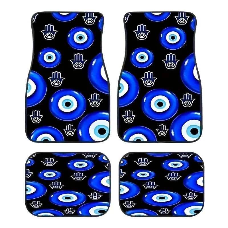 4pcs Car Floor Mats with Evil Eye Graphics - High Quality 3D Printing, Perfect for All Seasons, Great Gift for Men And Women