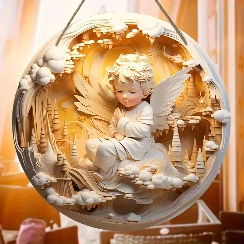 Virgin Mary Nativity Scene Metal Tin Sign with 2D Relief Effect of Jesus, Round, for Christmas.