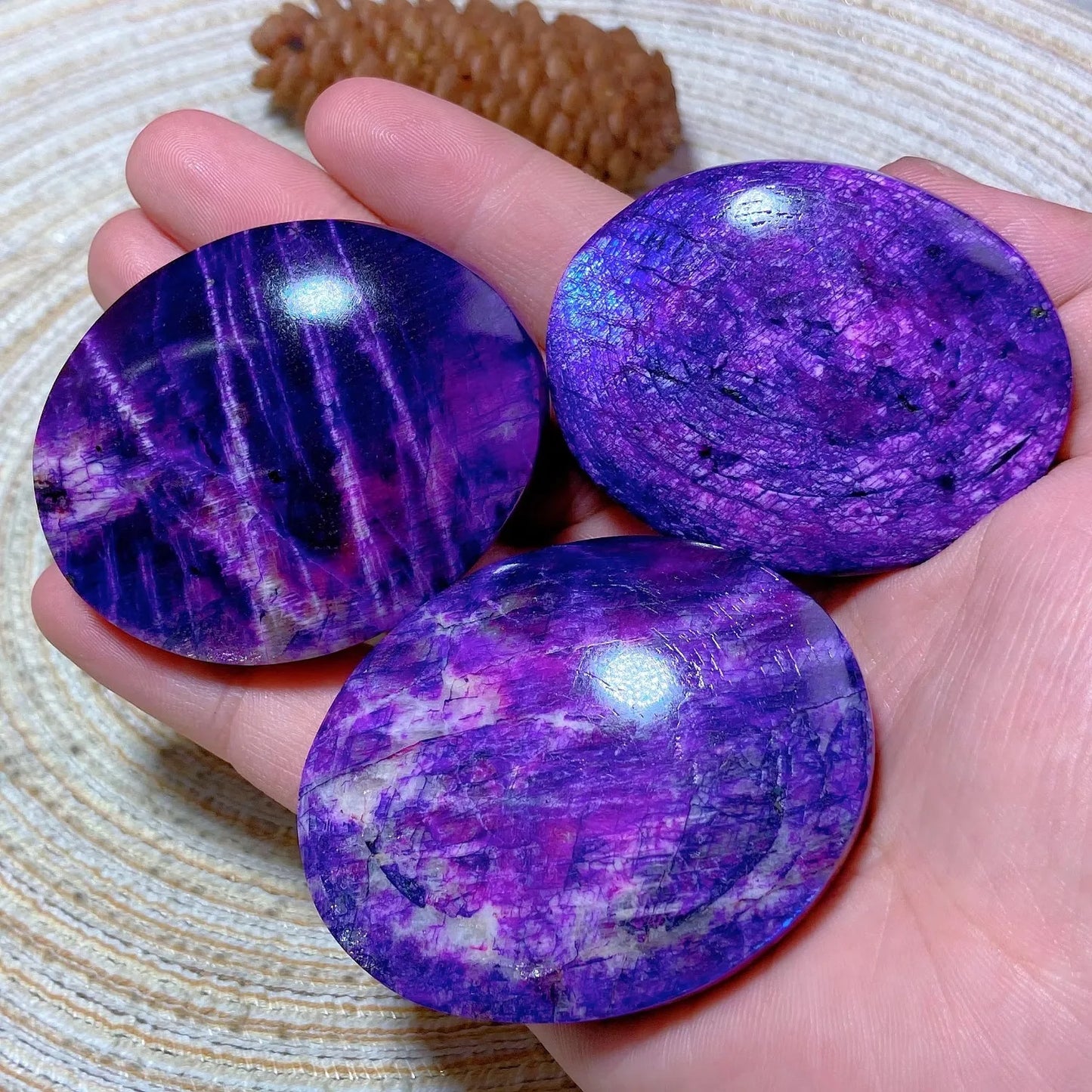 1pc Deep Purple Moonstone Palm Stone - Glossy Oval Shape Worry Stone for Home Decor & Holiday Gifts