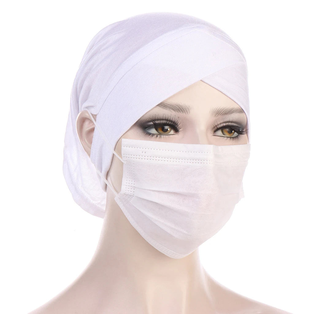 2026 New Jersey Earhole Underscarf Cap Forehead Cross Elastic Muslim Inner Hijab Caps Islamic Female Headscarf Turban Bonnet